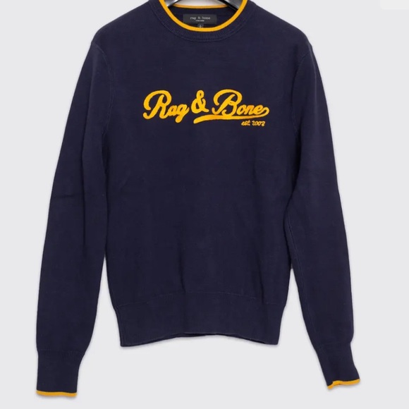 NWT Rag & Bone Navy Varsity Graphic Crew, Retro, Crew Neck, size S - Picture 2 of 12
